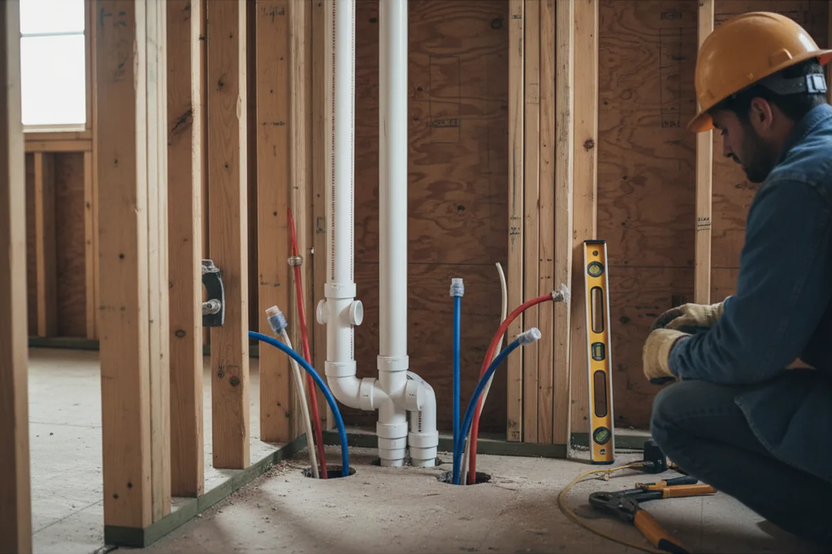Drain and supply rough-in during Leak Detection in Rumsey
