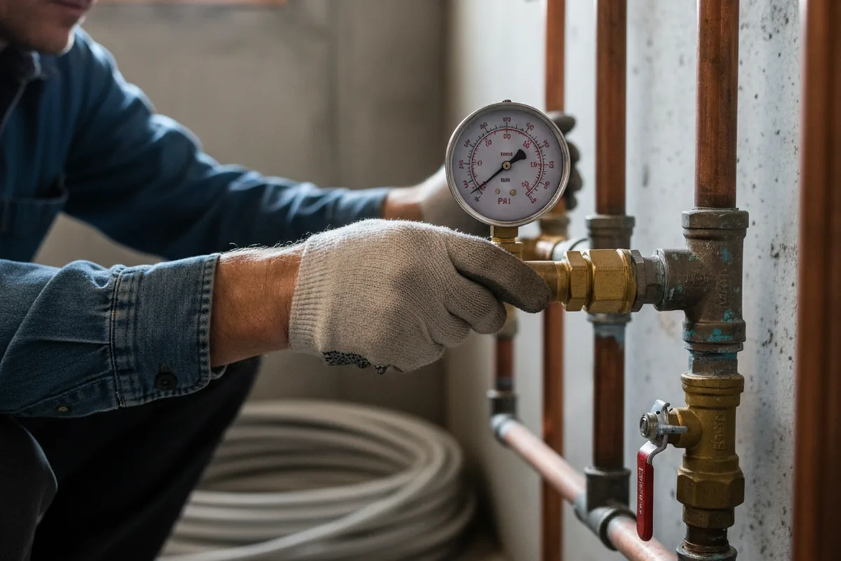 Pressure testing a repaired line during Water Line Repair in Rumsey